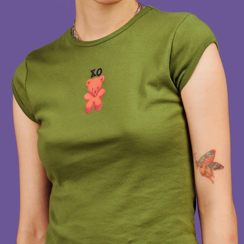 Unif green teddy bear tee